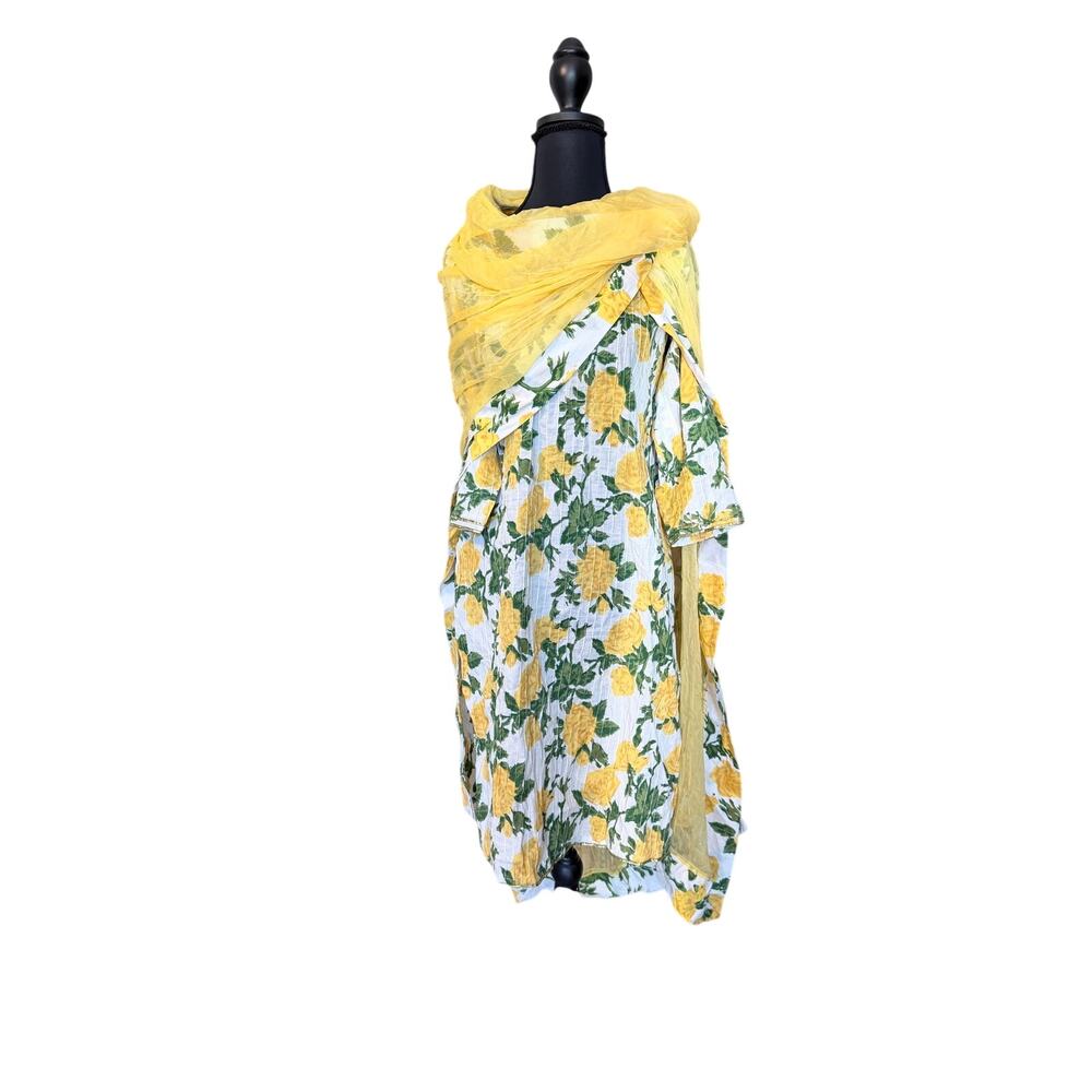 Yellow floral rose long tunic and wrap set dupatta kurti kameez spring summer